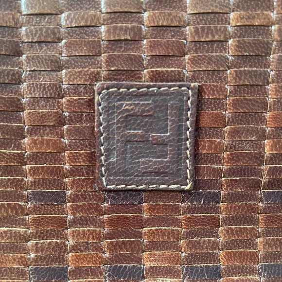 Vintage Fendi Brown Leather Woven Crossbody Bag - Picture 2 of 9